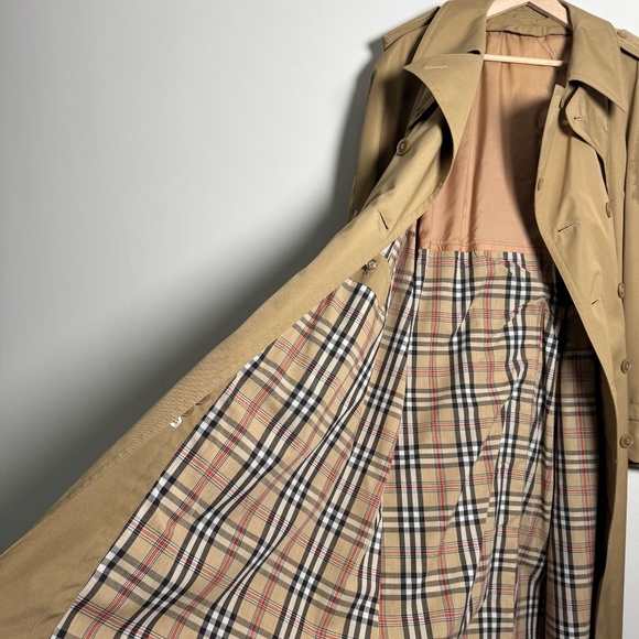 Vintage Long Cotton Blend Trench Coat with Nova Check Lining Sz 42 or Large - Picture 7 of 10
